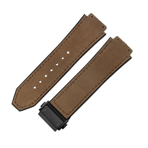 ROUREOX Frostleder-Kautschuk-Uhrenband Edelstahl-Faltverschluss Ersatz-Uhrenarmband für HUBLOT Big Bang-Kaffee + Schwarz von ROUREOX