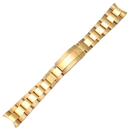 ROUREOX Gebürsteter Stahl Deployment Uhrarmband Gebogen, Solid Metall Faltschnalle Uhrarmband für Rolex Oyster Perpetual Collection-Gold 20MM von ROUREOX