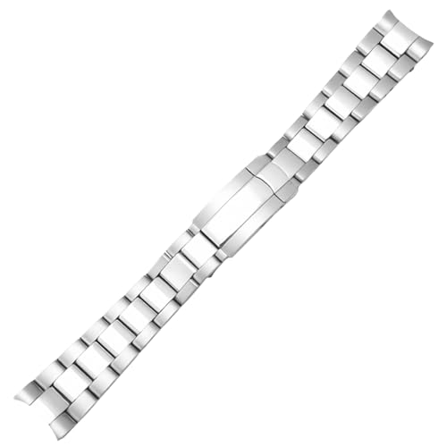 ROUREOX Gebürsteter Stahl Deployment Uhrarmband Gebogen, Solid Metall Faltschnalle Uhrarmband für Rolex Oyster Perpetual Collection-Silber 20MM von ROUREOX