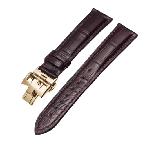 ROUREOX Handgefertigtes Echtes Leder Uhrarmband Verstellbarer Schmetterlingsverschluss Weiches Leder Uhrarmband für VACHERON CONSTANTIN METIERS D'ART FIFTYSIX Series-Braun + Gold 24mm von ROUREOX