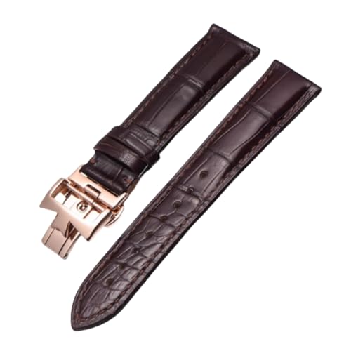 ROUREOX Handgefertigtes Echtes Leder Uhrarmband Verstellbarer Schmetterlingsverschluss Weiches Leder Uhrarmband für VACHERON CONSTANTIN METIERS D'ART FIFTYSIX Series-Braun + Roségold 19mm von ROUREOX