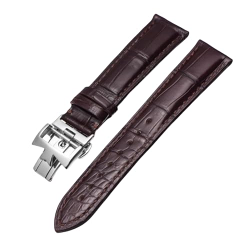ROUREOX Handgefertigtes Echtes Leder Uhrarmband Verstellbarer Schmetterlingsverschluss Weiches Leder Uhrarmband für VACHERON CONSTANTIN METIERS D'ART FIFTYSIX Series-Braun + Silber 22mm von ROUREOX