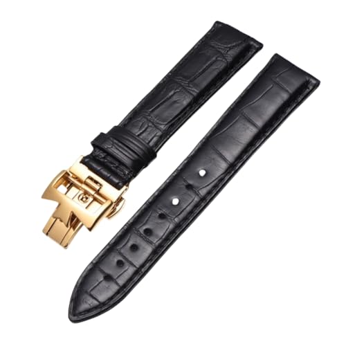 ROUREOX Handgefertigtes Echtes Leder Uhrarmband Verstellbarer Schmetterlingsverschluss Weiches Leder Uhrarmband für VACHERON CONSTANTIN METIERS D'ART FIFTYSIX Series-Schwarz + Gold 22mm von ROUREOX