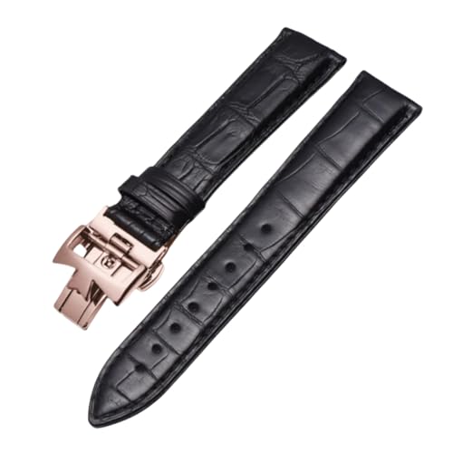 ROUREOX Handgefertigtes Echtes Leder Uhrarmband Verstellbarer Schmetterlingsverschluss Weiches Leder Uhrarmband für VACHERON CONSTANTIN METIERS D'ART FIFTYSIX Series-Schwarz + Roségold 19mm von ROUREOX