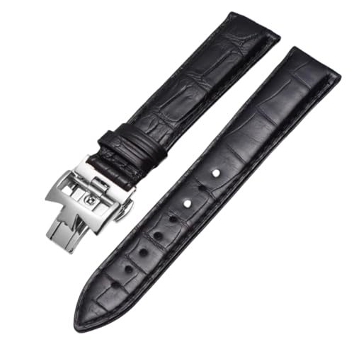 ROUREOX Handgefertigtes Echtes Leder Uhrarmband Verstellbarer Schmetterlingsverschluss Weiches Leder Uhrarmband für VACHERON CONSTANTIN METIERS D'ART FIFTYSIX Series-Schwarz + Silber 22mm von ROUREOX