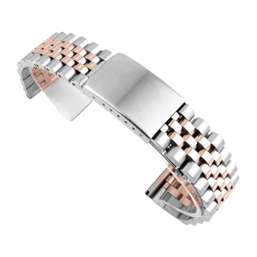 ROUREOX Herren 316L Edelstahl Armband, Metall Gerades Ende, Ersatz Uhr Zubehör für Rolex Datejust-Silber Rose Gold 20MM von ROUREOX