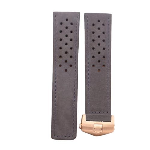 ROUREOX Herren Echtes Leder Uhrarmband Verstellbarer Sicherheitsverschluss Weiches Leder Armband Reparaturzubehör für TAG HEUER CARRERA AQUARACER Series-Grau + Roségold 22mm von ROUREOX