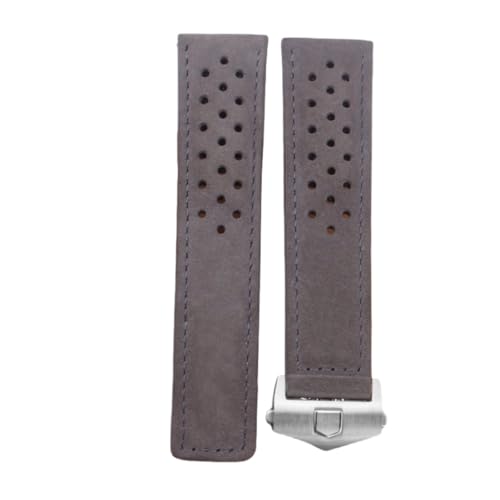 ROUREOX Herren Echtes Leder Uhrarmband Verstellbarer Sicherheitsverschluss Weiches Leder Armband Reparaturzubehör für TAG HEUER CARRERA AQUARACER Series-Grau + Silber 20mm von ROUREOX