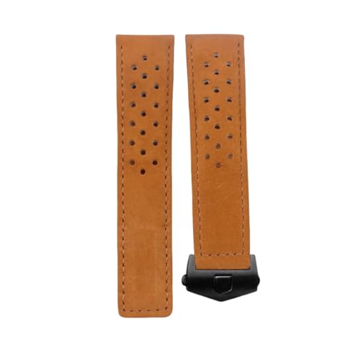 ROUREOX Herren Echtes Leder Uhrarmband Verstellbarer Sicherheitsverschluss Weiches Leder Armband Reparaturzubehör für TAG HEUER CARRERA AQUARACER Series-Hellbraun + Schwarz 20mm von ROUREOX