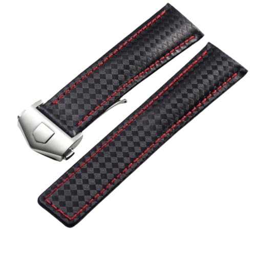 ROUREOX Kohlefaser Echtes Leder Uhrarmband Basis Schwarz Rot Klappverschluss Leder Armband für T-A-G Heuer Aquaracer Carrera Monaco series-Silber 20mm von ROUREOX