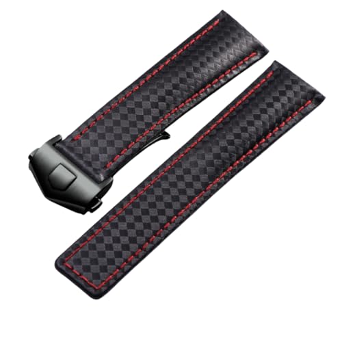 ROUREOX Kohlefasertextur Echtlederarmband Ersatzarmband Klappverschluss für T-A-G H-E-U-E-R F1-Schwarz 22mm von ROUREOX