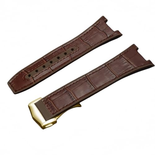 ROUREOX Männliches Echtes Leder-Silikon-Uhrenarmband Schnellfreigabe Edelstahlverschluss Ersatzarmbänder für Omega Constellation-Braun + Gold von ROUREOX