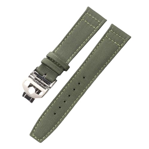 ROUREOX Nylon-Leder-Uhrenarmband Verstellbarer Verschluss Ersatzarmband Ersatzarmband für IWC Big Pilot's Watch Edition Mark XVIII-Grün + Silber 22mm von ROUREOX