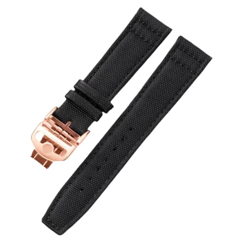 ROUREOX Nylon-Leder-Uhrenarmband Verstellbarer Verschluss Ersatzarmband Ersatzarmband für IWC Big Pilot's Watch Edition Mark XVIII-Schwarz + Roségold 21mm von ROUREOX