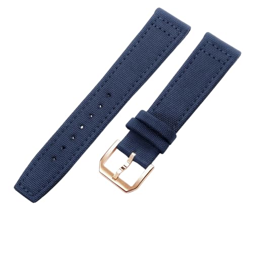 ROUREOX Nylon Uhrenarmband Edelstahlspange Widerstandsfähiger Stoff Lederfutter Lederarmband 20mm für IWC Portofino Pilot's Portugieser-Blau + Rosé von ROUREOX