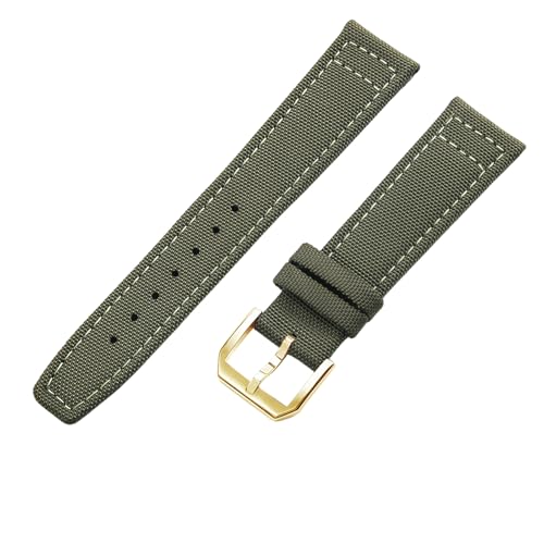 ROUREOX Nylon Uhrenarmband Edelstahlspange Widerstandsfähiger Stoff Lederfutter Lederarmband 20mm für IWC Portofino Pilot's Portugieser-Dunkelgrün + Gold von ROUREOX
