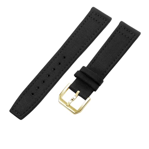 ROUREOX Nylon Uhrenarmband Edelstahlspange Widerstandsfähiger Stoff Lederfutter Lederarmband 20mm für IWC Portofino Pilot's Portugieser-Schwarz + Gold von ROUREOX