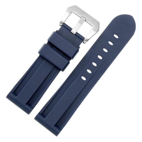 ROUREOX Quick Release Armband, Flexibles & Wasserdichtes Silikon Ersatzband für Panerai-Blaue + Silber Schnalle 24mm von ROUREOX