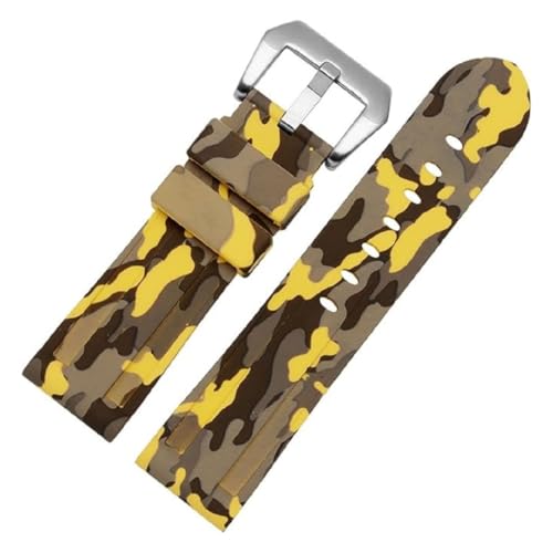 ROUREOX Quick Release Armband, Flexibles & Wasserdichtes Silikon Ersatzband für Panerai-Camouflage Gelb + Silber Schnalle 20mm von ROUREOX