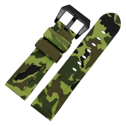 ROUREOX Quick Release Armband, Flexibles & Wasserdichtes Silikon Ersatzband für Panerai-Camouflage Grün + Schwarz Schnalle 22mm von ROUREOX