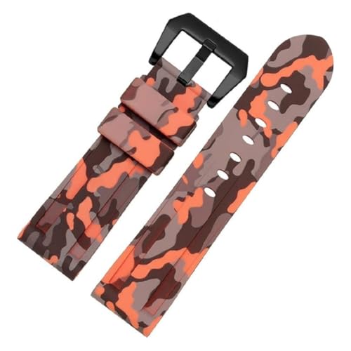 ROUREOX Quick Release Armband, Flexibles & Wasserdichtes Silikon Ersatzband für Panerai-Camouflage Orange + Schwarz Schnalle 24mm von ROUREOX
