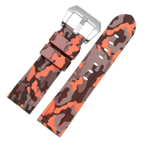 ROUREOX Quick Release Armband, Flexibles & Wasserdichtes Silikon Ersatzband für Panerai-Camouflage Orange + Silber Schnalle 22mm von ROUREOX