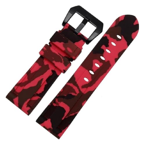 ROUREOX Quick Release Armband, Flexibles & Wasserdichtes Silikon Ersatzband für Panerai-Camouflage Rot + Schwarz Schnalle 20mm von ROUREOX