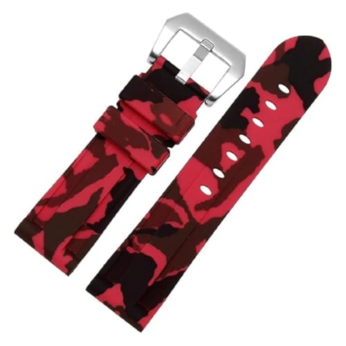 ROUREOX Quick Release Armband, Flexibles & Wasserdichtes Silikon Ersatzband für Panerai-Camouflage Rot + Silber Schnalle 20mm von ROUREOX
