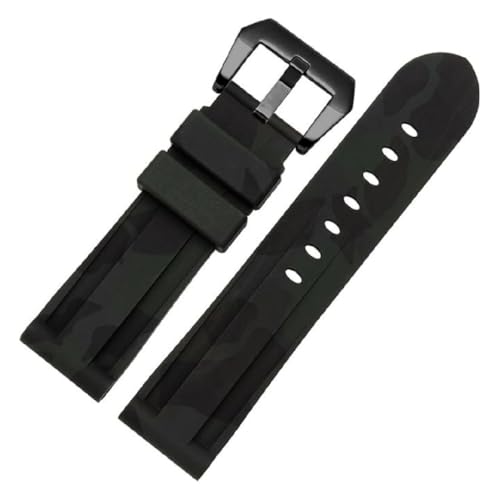 ROUREOX Quick Release Armband, Flexibles & Wasserdichtes Silikon Ersatzband für Panerai-Camouflage Schwarz + Schwarz Schnalle 24mm von ROUREOX