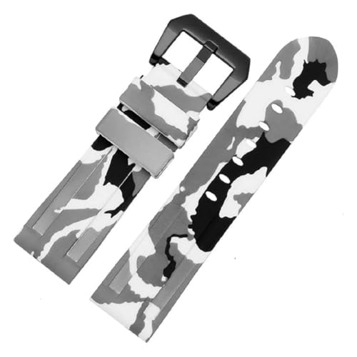 ROUREOX Quick Release Armband, Flexibles & Wasserdichtes Silikon Ersatzband für Panerai-Camouflage Weiß + Schwarz Schnalle 26mm von ROUREOX