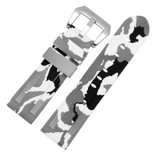 ROUREOX Quick Release Armband, Flexibles & Wasserdichtes Silikon Ersatzband für Panerai-Camouflage Weiß + Silber Schnalle 20mm von ROUREOX