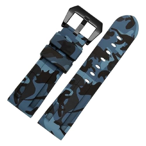 ROUREOX Quick Release Armband, Flexibles & Wasserdichtes Silikon Ersatzband für Panerai-CamouflageBlau+Schwarz Schnalle 26mm von ROUREOX