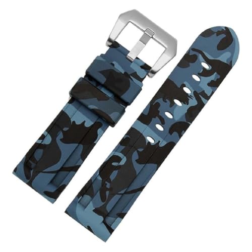 ROUREOX Quick Release Armband, Flexibles & Wasserdichtes Silikon Ersatzband für Panerai-CamouflageBlau+Silber Schnalle 20mm von ROUREOX