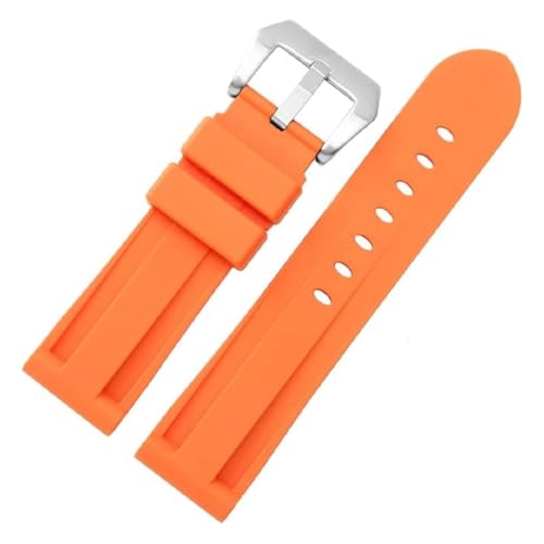 ROUREOX Quick Release Armband, Flexibles & Wasserdichtes Silikon Ersatzband für Panerai-Orange + Silber Schnalle 20mm von ROUREOX