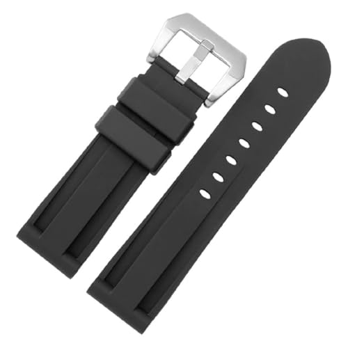 ROUREOX Quick Release Armband, Flexibles & Wasserdichtes Silikon Ersatzband für Panerai-Schwarz + Silber Schnalle 20mm von ROUREOX