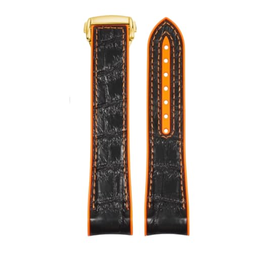 ROUREOX Schnellfreigabe-Leder-Uhrenarmband Verstellbare Leder-Uhrenarmbänder Ersatzarmband für Omega Seamaster Diver 300M Planet Ocean 600M-Orange + Schwarz + Gold 20mm von ROUREOX