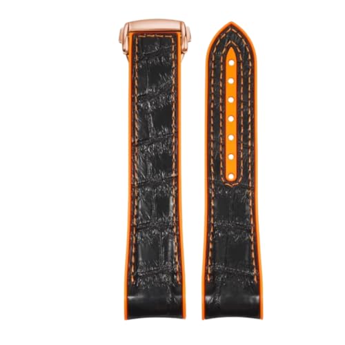 ROUREOX Schnellfreigabe-Leder-Uhrenarmband Verstellbare Leder-Uhrenarmbänder Ersatzarmband für Omega Seamaster Diver 300M Planet Ocean 600M-Orange + Schwarz + Rosé 20mm von ROUREOX