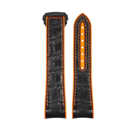 ROUREOX Schnellfreigabe-Leder-Uhrenarmband Verstellbare Leder-Uhrenarmbänder Ersatzarmband für Omega Seamaster Diver 300M Planet Ocean 600M-Orange + Schwarz + Schwarz 20mm von ROUREOX
