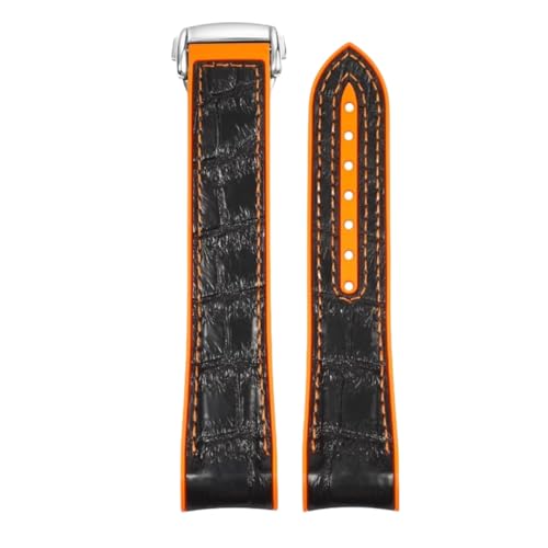 ROUREOX Schnellfreigabe-Leder-Uhrenarmband Verstellbare Leder-Uhrenarmbänder Ersatzarmband für Omega Seamaster Diver 300M Planet Ocean 600M-Orange + Schwarz + Silber 20mm von ROUREOX