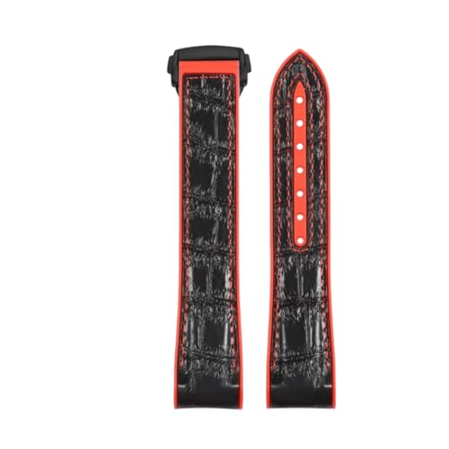 ROUREOX Schnellfreigabe-Leder-Uhrenarmband Verstellbare Leder-Uhrenarmbänder Ersatzarmband für Omega Seamaster Diver 300M Planet Ocean 600M-Rot + Schwarz + Schwarz 22mm von ROUREOX