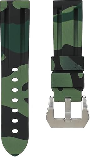 ROUREOX Silikon Armband für Herren Weich mit Edelstahlknopf für T-A-G He-uer Carrera-Grüne Camouflage 22mm von ROUREOX