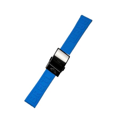 ROUREOX Silikon Armband mit Metallschnalle, Wasserdichtes Ersatzarmband für Uhren für Breitling Avenger Blackbird-Blau + Schwarz Schnalle + Poliert 24mm von ROUREOX