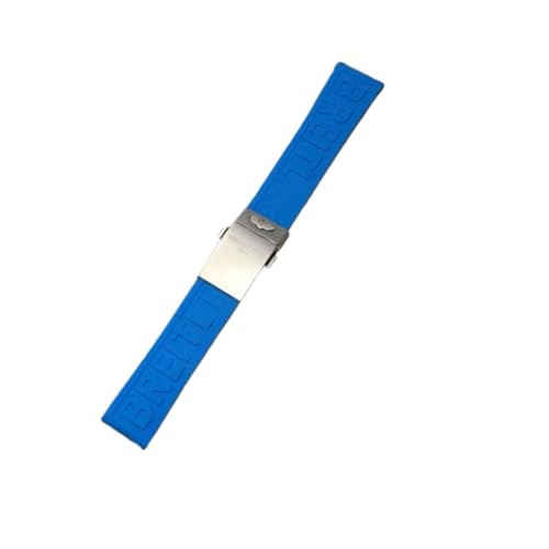 ROUREOX Silikon Armband mit Metallschnalle, Wasserdichtes Ersatzarmband für Uhren für Breitling Avenger Blackbird-Blau + Silber Schnalle + Matt 22mm von ROUREOX