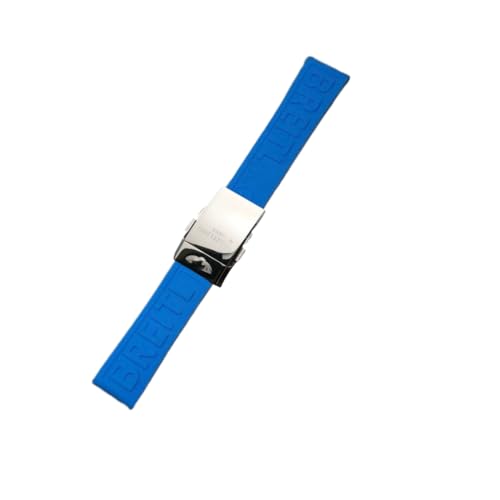 ROUREOX Silikon Armband mit Metallschnalle, Wasserdichtes Ersatzarmband für Uhren für Breitling Avenger Blackbird-Blau + Silber Schnalle + Poliert 22mm von ROUREOX