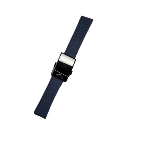 ROUREOX Silikon Armband mit Metallschnalle, Wasserdichtes Ersatzarmband für Uhren für Breitling Avenger Blackbird-Dunkelblau + Schwarz Schnalle + Poliert 22mm von ROUREOX
