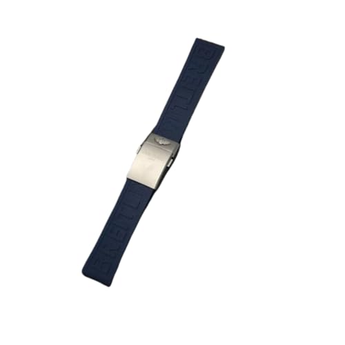 ROUREOX Silikon Armband mit Metallschnalle, Wasserdichtes Ersatzarmband für Uhren für Breitling Avenger Blackbird-Dunkelblau + Silber Schnalle + Matt 22mm von ROUREOX
