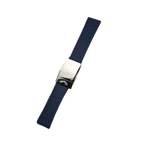 ROUREOX Silikon Armband mit Metallschnalle, Wasserdichtes Ersatzarmband für Uhren für Breitling Avenger Blackbird-Dunkelblau + Silber Schnalle + Poliert 22mm von ROUREOX
