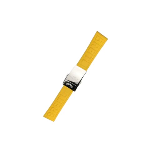 ROUREOX Silikon Armband mit Metallschnalle, Wasserdichtes Ersatzarmband für Uhren für Breitling Avenger Blackbird-Gelb + Silber Schnalle + Poliert 24mm von ROUREOX