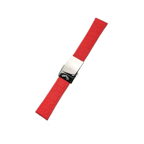 ROUREOX Silikon Armband mit Metallschnalle, Wasserdichtes Ersatzarmband für Uhren für Breitling Avenger Blackbird-Rot + Silber Schnalle + Poliert 24mm von ROUREOX