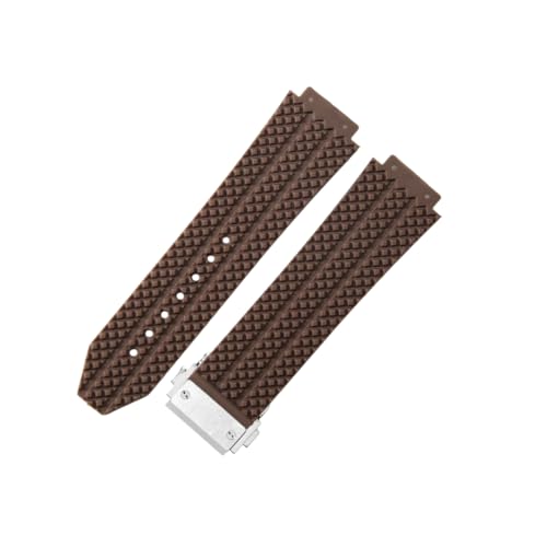 ROUREOX Silikon-Uhrarmband Kautschukersatzarmband für Hublot Big Bang-Braun + Silber Schnalle 26 * 19 * 22mm von ROUREOX